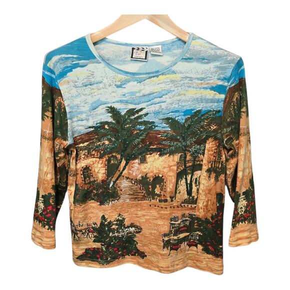 Take Two Clothing Vintage Artsy Womens Top Size Large Mediterranean Maximalist - Picture 1 of 8